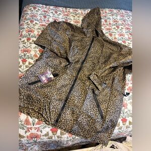 Essentials Leopard Print Hooded Rain Jacket - Brown/Black